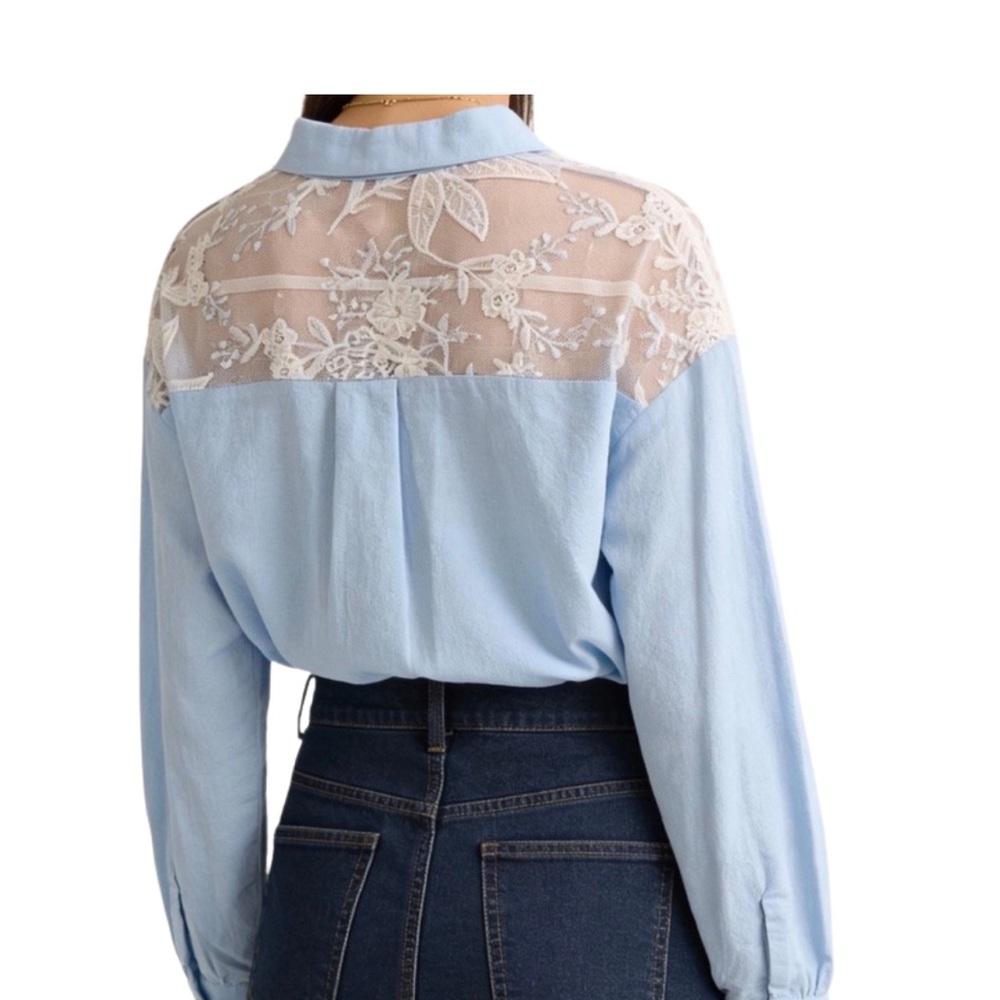Sweet Rain Light Blue Lace Blouse